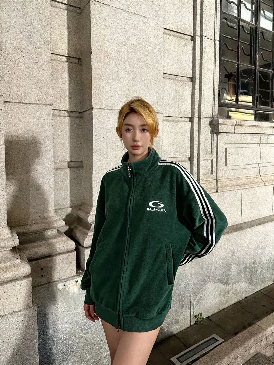 Balenciaga / Balenciaga five-bar drawstring half-ring embroidered polar fleece cotton jacket Upper body consultation picture ℹ️